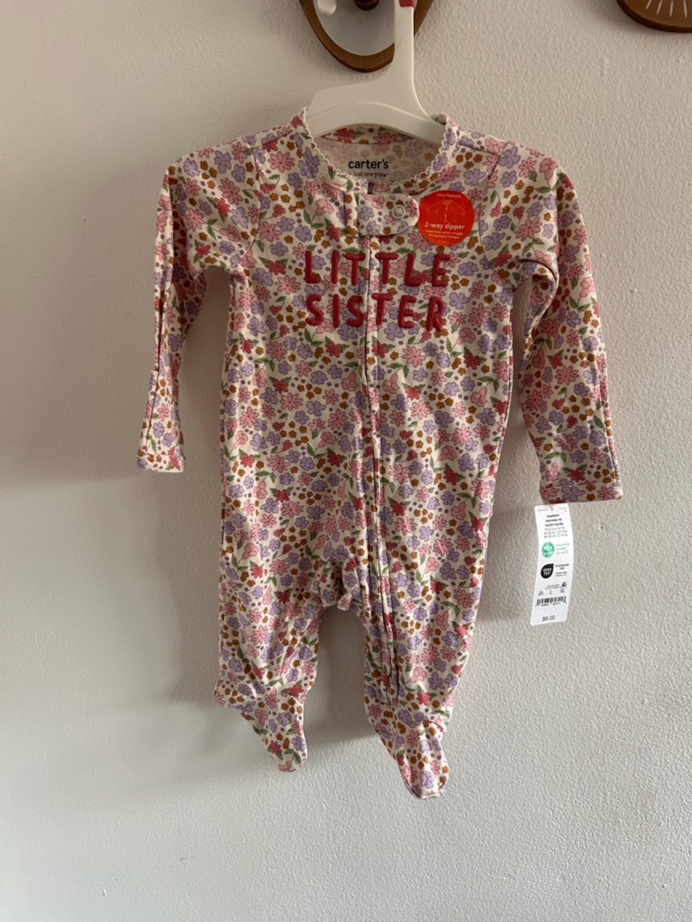 Carter's Pink Multi Floral "Little Sister" Footed One-Piece